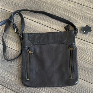 Brand new black leather crossbody messenger  bag from africa